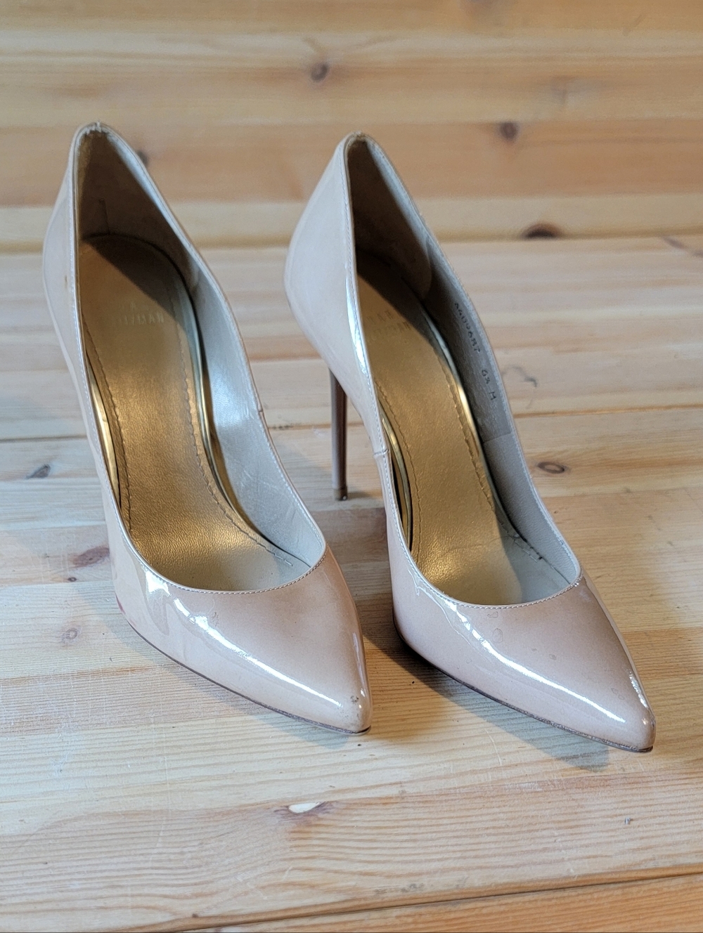 Stuart Weitzman Blush Patent Leather Pointed-Toe Stiletto Pumps 6 1/2